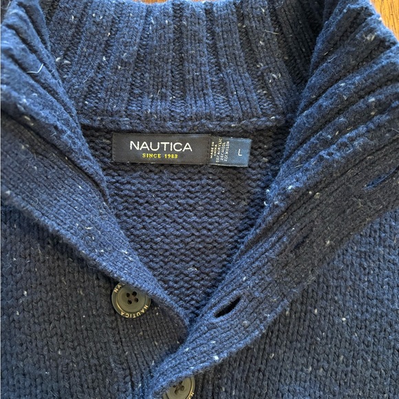 Nautica Men's Navy Blue Button Mock-Neck Zip Sweater - Picture 2 of 4